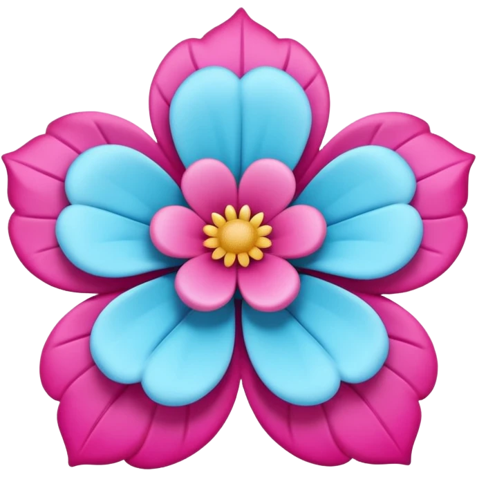 3D glossy flower emoji, vibrant magenta puffed-up petals, large soft-pink center, two pale-blue leaves, claymorphic style, high resolution, white background." emoji
