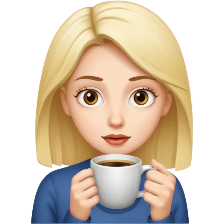 Woman drinking coffee and The edges of the eyes are wide open in the morning emoji