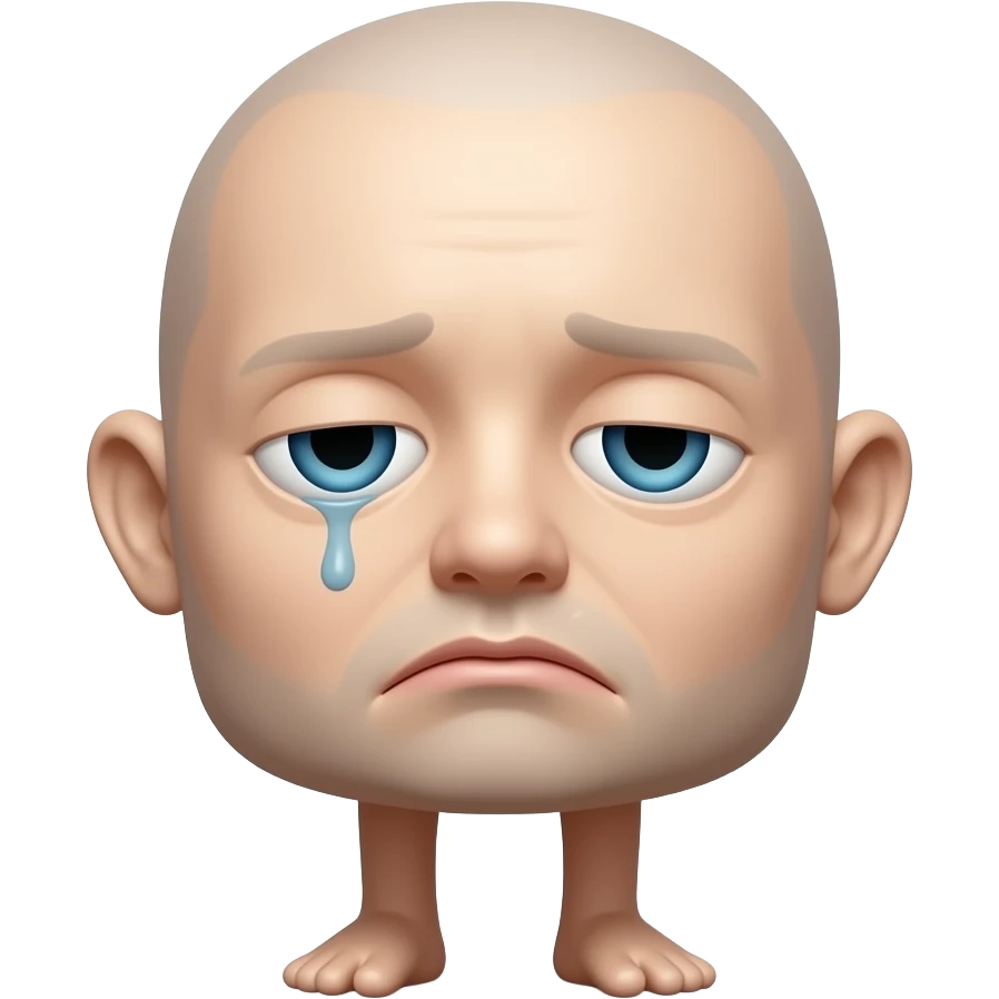 Custom iOS emoji with no blur and a white background. The topic of the emoji is "head with legs and eyes. Head should have no hair and should be sad". It MUST maintain the general apple iOS emoji style. emoji
