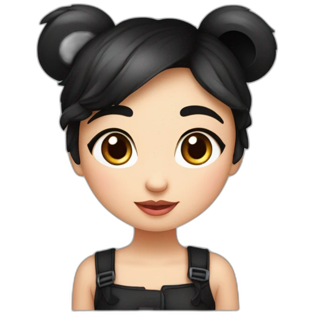  uma menina morena com cabelo cacheado com cachos fechados cor preto com as contas do cabelo loiro Entre na emoção apaixonada  adicionais capuz de urso panda e olho de coração vermelho emoji