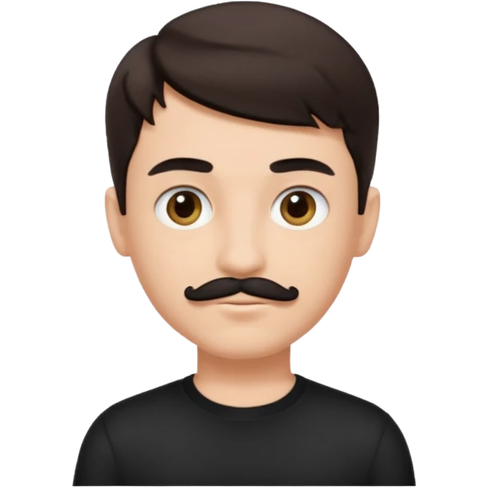 Brunette boy with short hair and black mustache wearing black clothes emoji