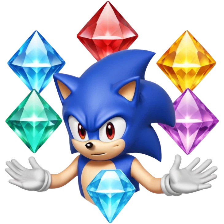 I want Sonic the hedgehog with the 7 chaos emeralds and the Goku aura transformation, where is the super Sonic aura Is a power 7 diamonds, red, blue, yellow, green, white, cyan and purplr emoji