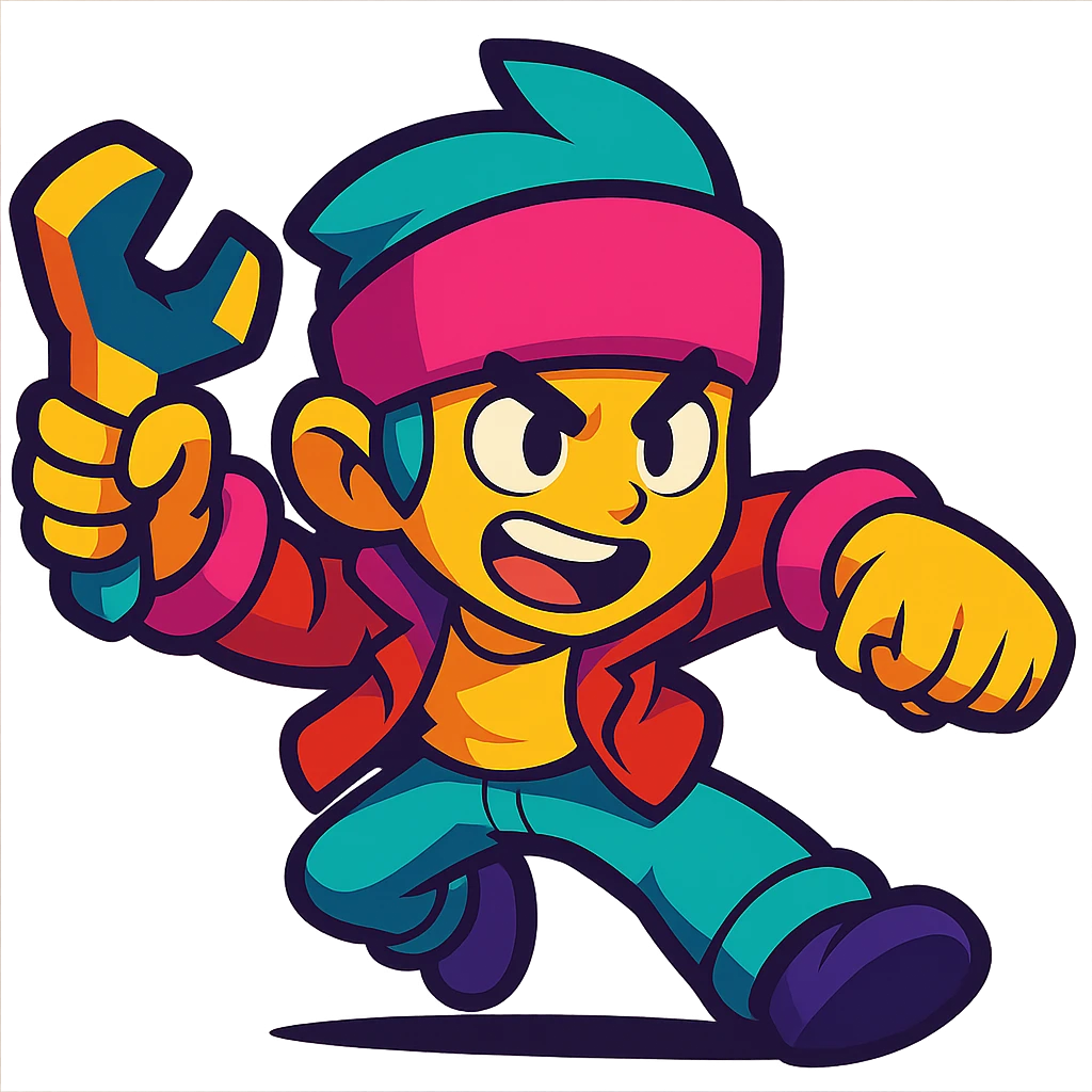 JAE Yong from Brawl Stars, action stance, cartoon style, energetic expression emoji