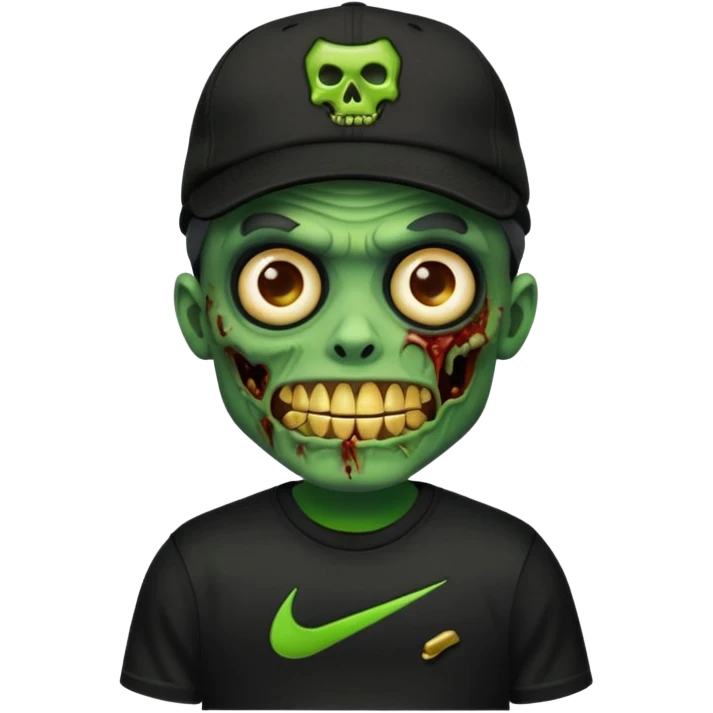 Faça um zombie com uma blusa da Nike preta com um boné preto da Nike tbm, que o zombie tenha dentes de ouro. emoji