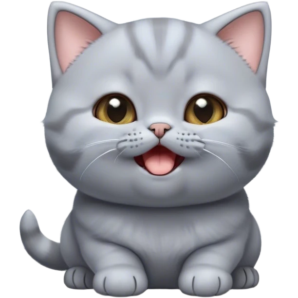 Cinematic Cute Grey British Shorthair kitten Portrait Emoji, Head tilted playfully and yawning, round and plump body with sleek soft grey fur and subtle blue undertones, Simplified yet adorable features, highly detailed, glowing with a warm, friendly glow, high shine, curious yet calm, stylized with a touch of whimsy, bright and endearing, soft glowing outline, capturing the essence of a mischievous yet loving and lazy kitty, so cute it feels like it could stretch out of the screen and cuddle! emoji