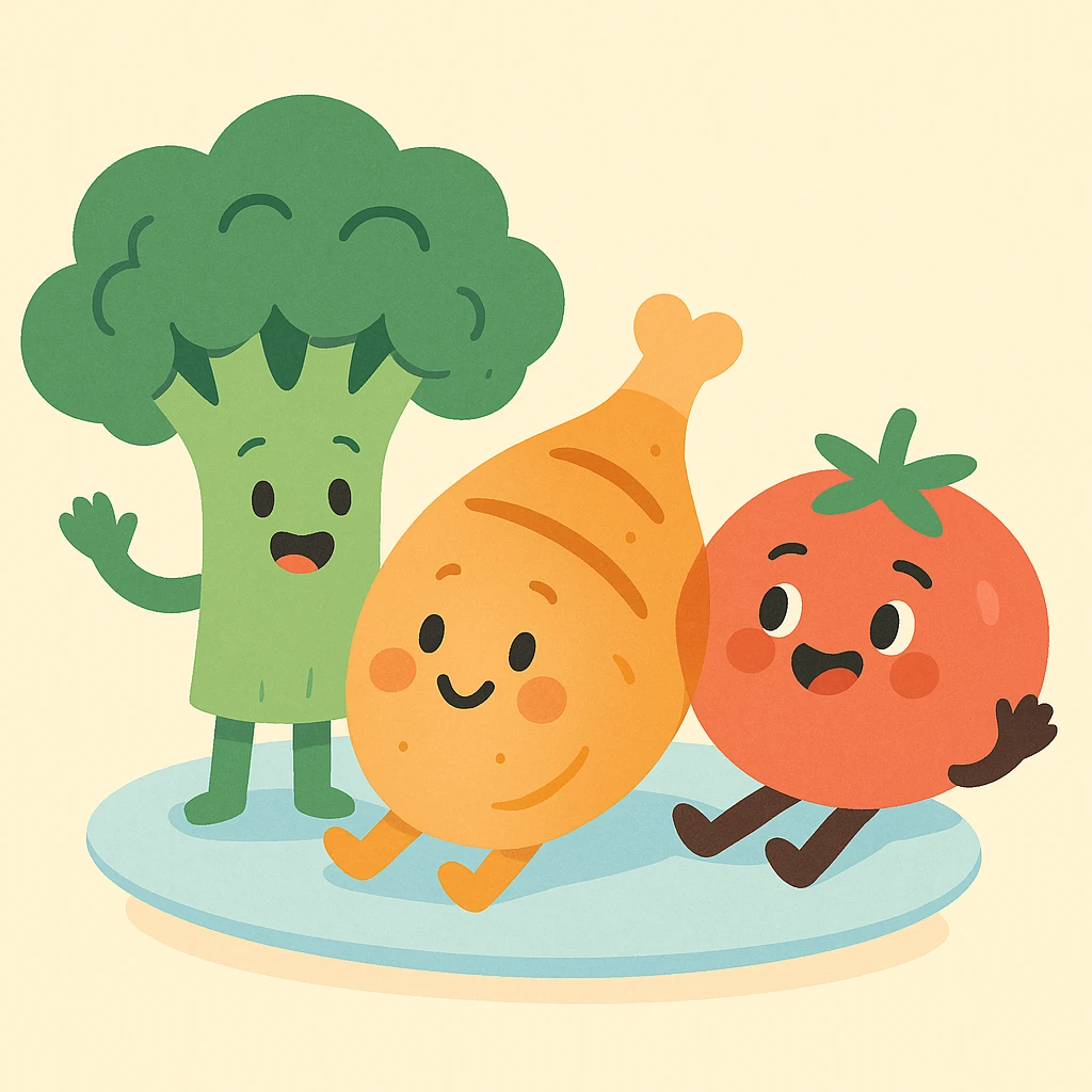 Meal broccoli chicken and tomato  emoji