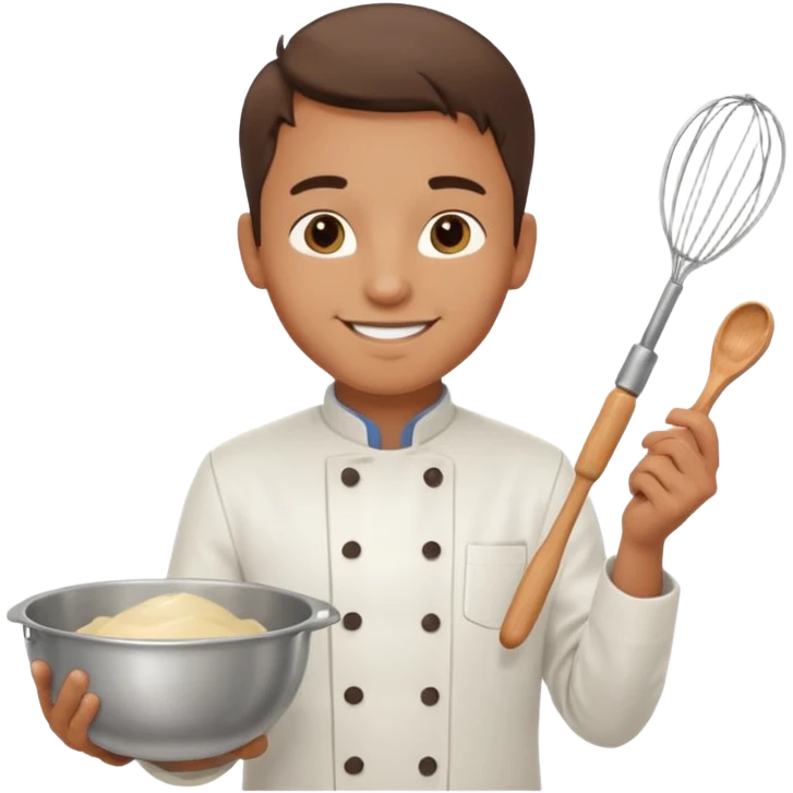 Male Young Pastry Chef – smiling, holding whisk and mixing bowl. emoji