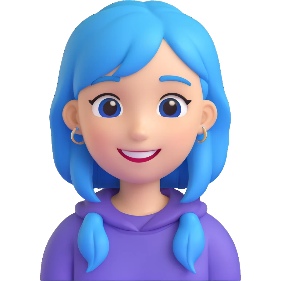 a smiley face of a girl with blue hair emoji