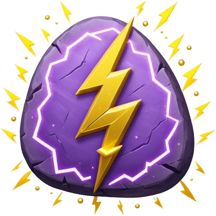 Purple rune with Yellow lightning bolts emanating from it. With glitter shine emoji