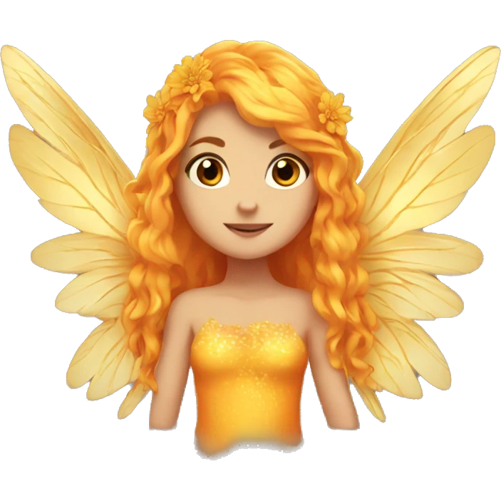 big wings, marigold, Beautiful, fairy, gold, orange, long hair emoji