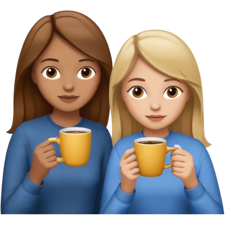 sisters drinking coffee brown hair and lighter skin and blonde hair emoji