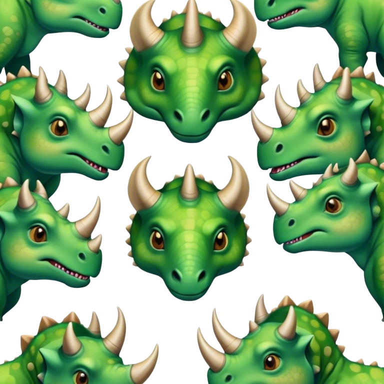faces of different green triceratops emoji