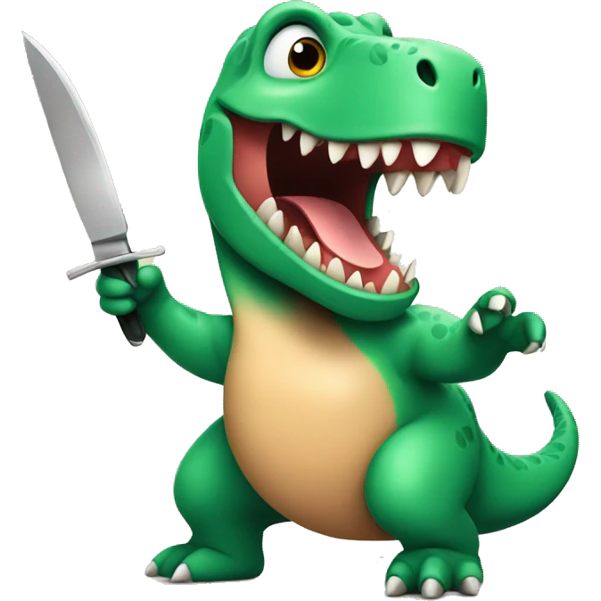 Happy dinosaur with knife emoji