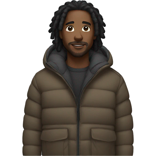 Black guy with short black dreadlocks and brown eyes and a puffer jacket emoji