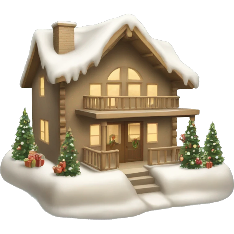 Beige winter cabin with Christmas decorations emoji