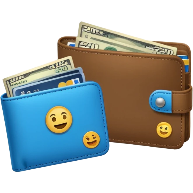 Two wallets side by side, one empty with overdraft fee -$35, one full labeled “$20K savings”, icons of banks and bills around, emoji-style realism emoji