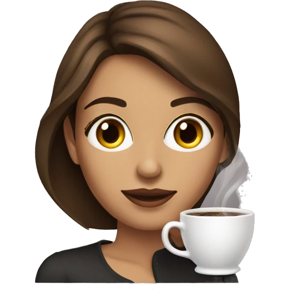 Side view realistic posh brown haired woman drinks coffee emoji