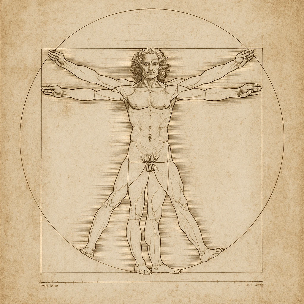 Vitruvian Man, classic Leonardo da Vinci style, full body, arms and legs outstretched, neutral background emoji