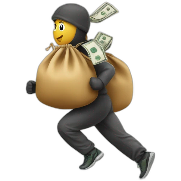 Rubber with money bag behind his back running emoji