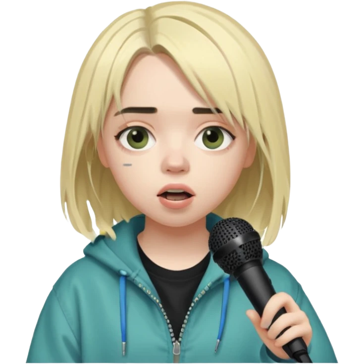 billie eilish is singing, holding mirco emoji