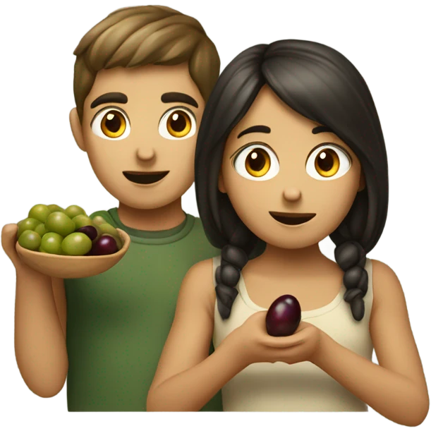 Boy and girl eating olives  emoji