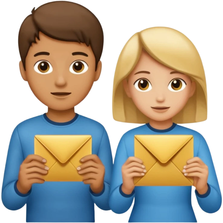 Create two letters, N and Y, in the shape of sisters. Create an image of a boy holding the letter N and a girl holding the letter M  emoji