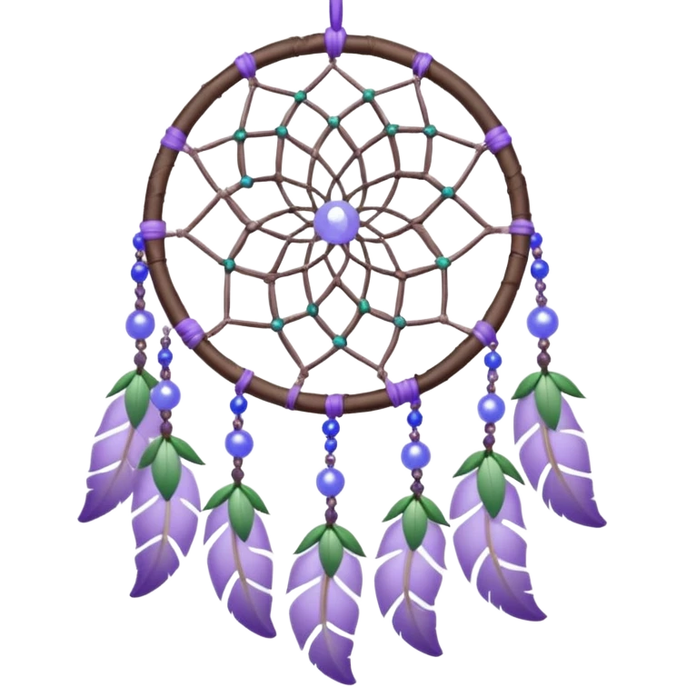 Lavender lilac pastel purple dreamcatcher-suncatcher with lavender flowers and lilac flowers attached, blue beads, and white beads, green leaves emoji