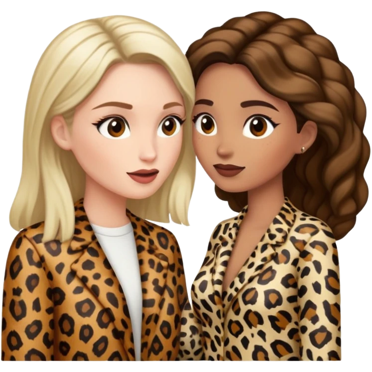 Two women talking to each other, both wearing animal print clothing emoji