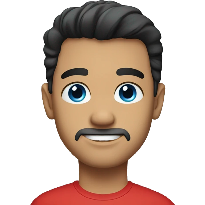 man  red t-shirt, black hair, light skin, blue eyes emoji