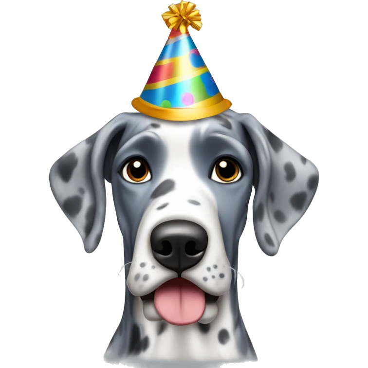 Blue Merle Great Dane wearing party hat emoji