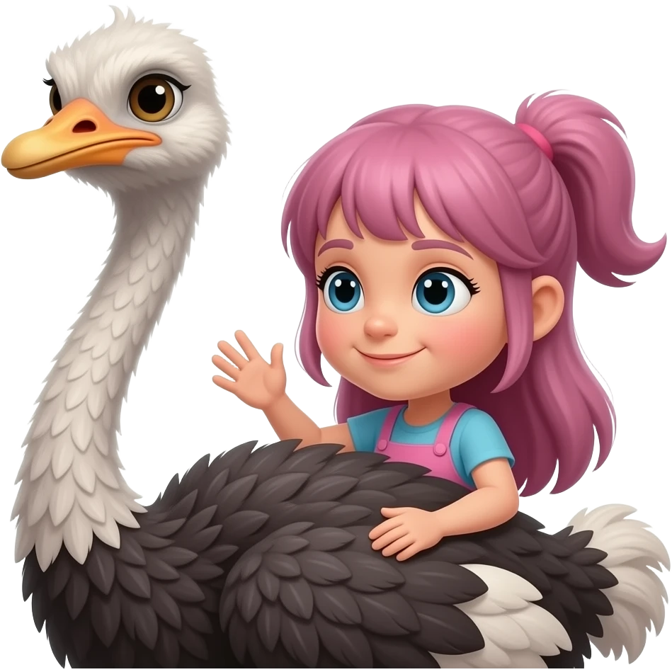 An ostrich giving birth to its sixth child a dwarf human girl emoji
