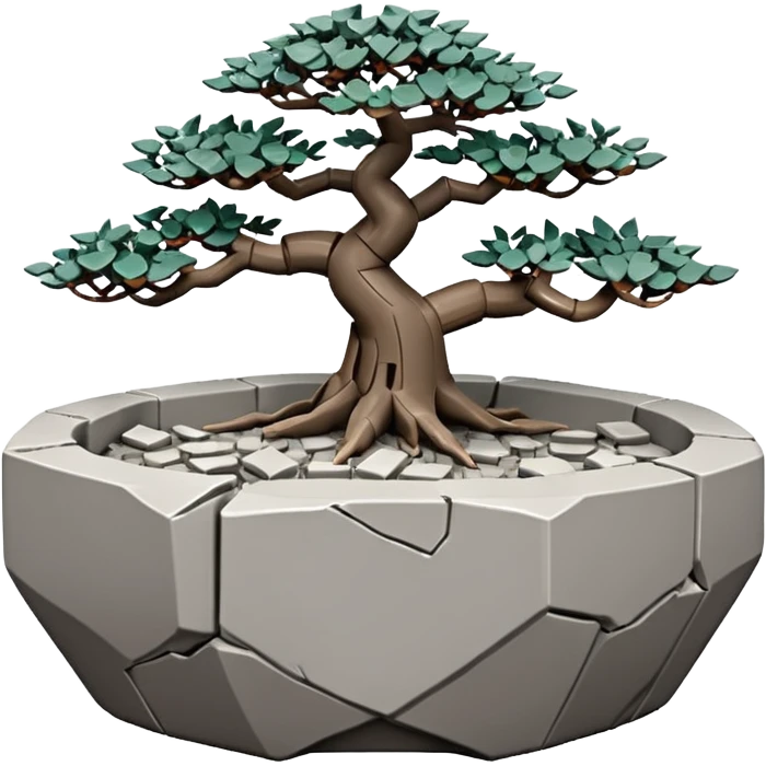 Stoneware Stone Age rocks cracked and broken forming a very shallow bonsai pot Lego sans tree  emoji