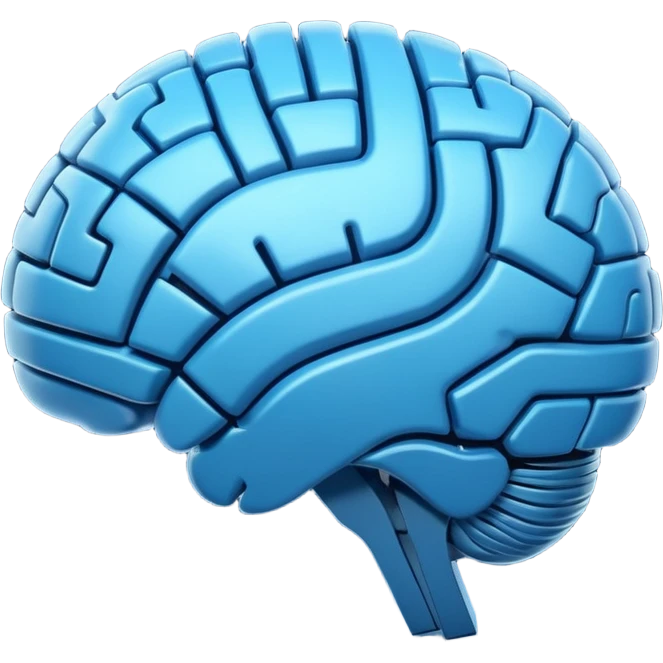 3D blue style icon representing artificial intelligence, stylized brain with digital circuit patterns, futuristic and clean, no text/letters/acronyms. No background. emoji