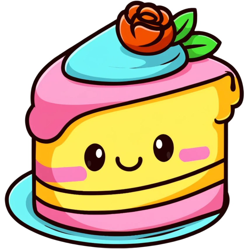 slice of cake with a cute face emoji