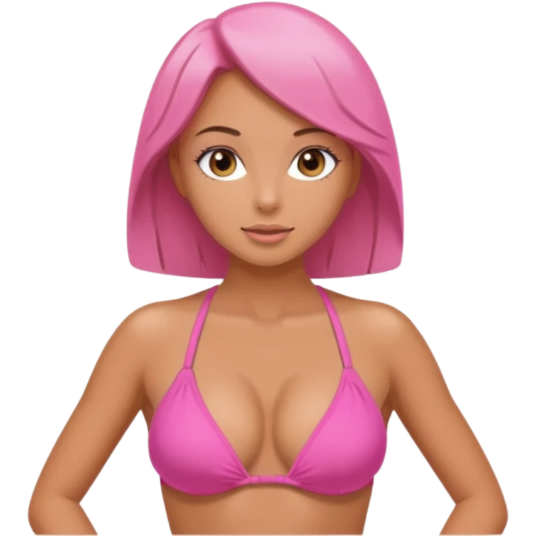 Lady with huge boobs, in a tight bikini, tanned, boobs are so big in tight pink and very revealing bikini, very round/spherical boobs emoji