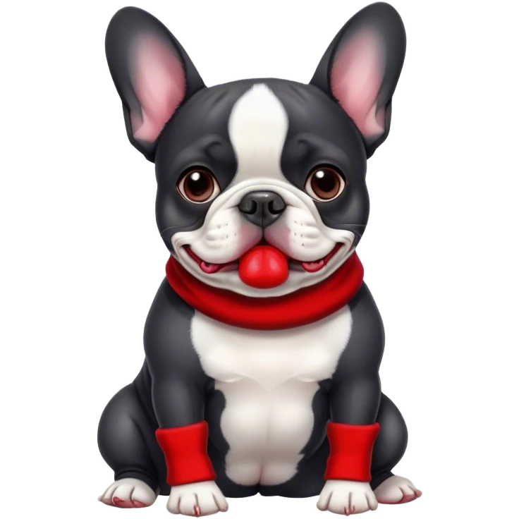 Black and white frenchie eating a red sock  emoji