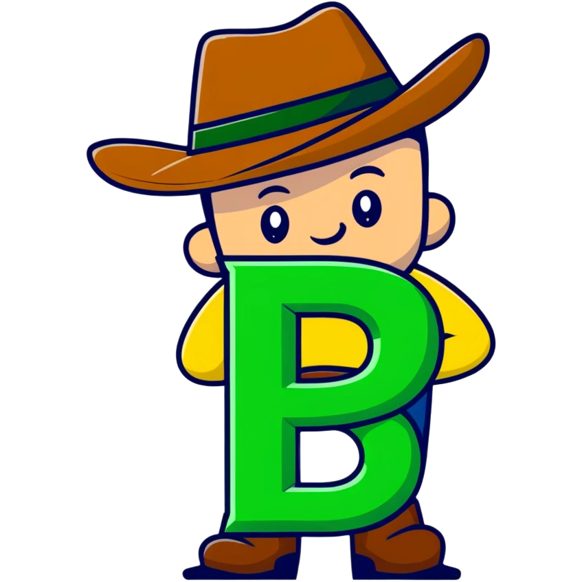 Cowboy character with green cowboy hat and letter R emoji