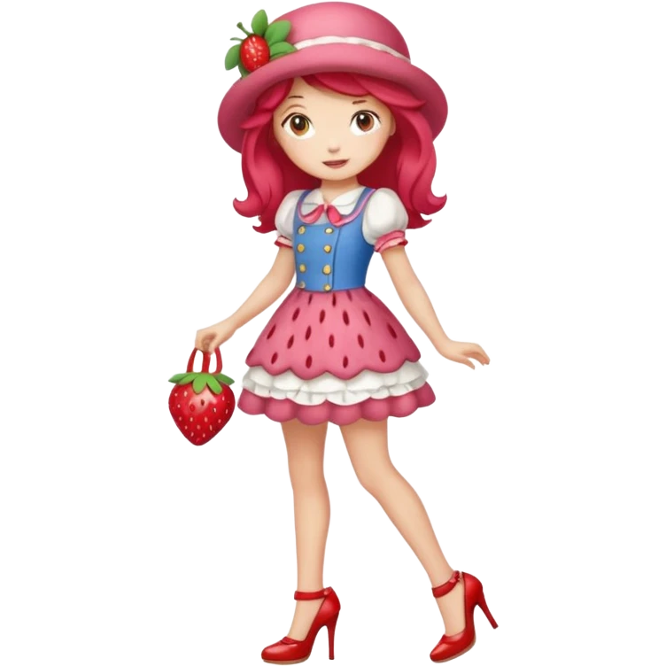 pretty and cute realistic modern day strawberry shortcake full body with high heels emoji