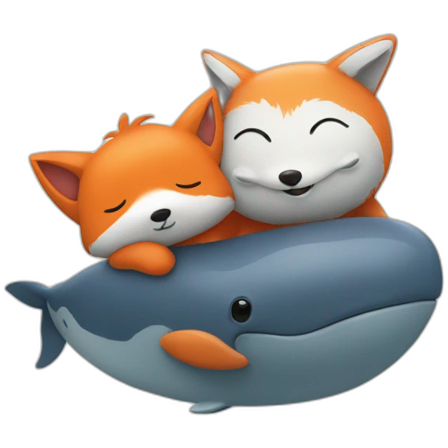 A whale and a fox cuddling emoji