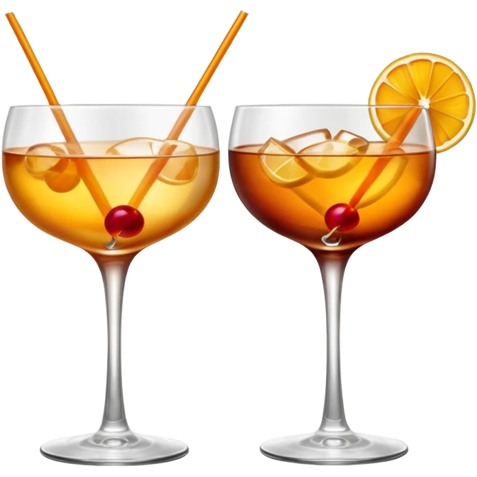 two realistic glasses of cocktail in emoji style,  coupe glass shape, no straw, no fruit, no ice, no Cocktail sticks emoji