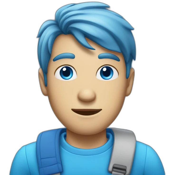 A guy With a blue rair and a in he head with a blue eyes and a blue outfit emoji