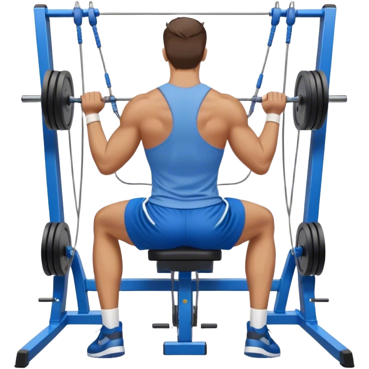 back view of man with blue shorts using seated cable-rows machine emoji