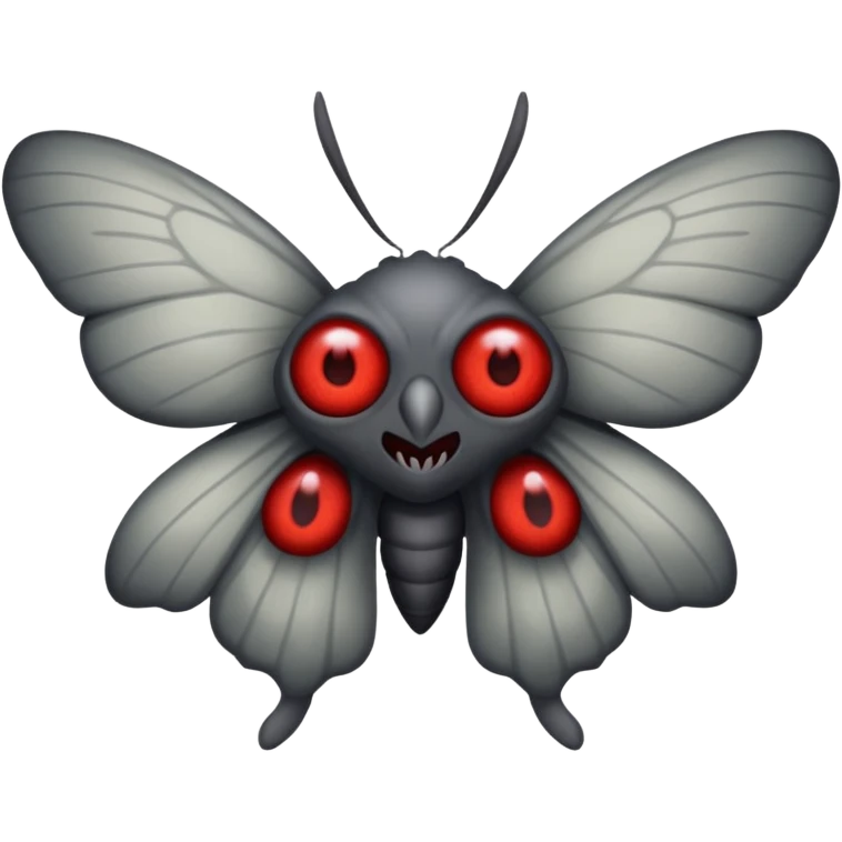 Create a scary emoji of the mothman with bright red eyes and as depicted in the legend. Make it less bird like and more Moth / Human hybrid emoji