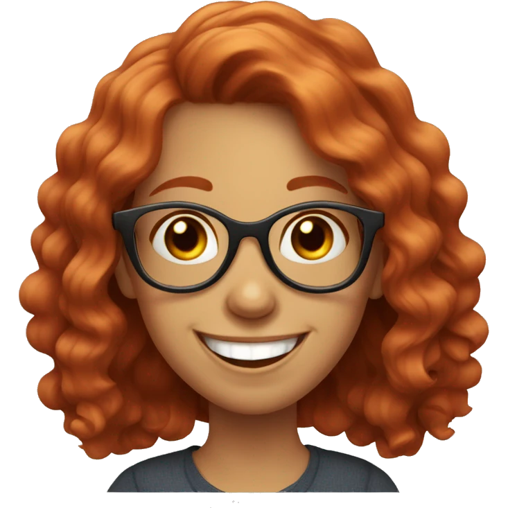 Wavy haired red head girl with round glasses laughing emoji