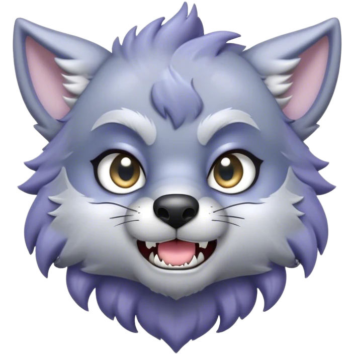 Cinematic Cute Werewolf Portrait Emoji, with a cuddly, miniature lupine form in soft moonlit grays and silvers, featuring oversized sparkling eyes and a sweet, endearing snarl, simplified yet irresistibly adorable, highly detailed with a gentle glowing outline that captures the playful, heartwarming essence of a little werewolf! emoji