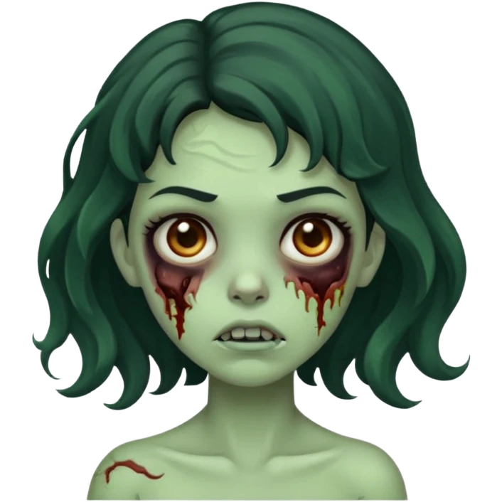 Garota zumbi com cabelo ondulado e preto emoji