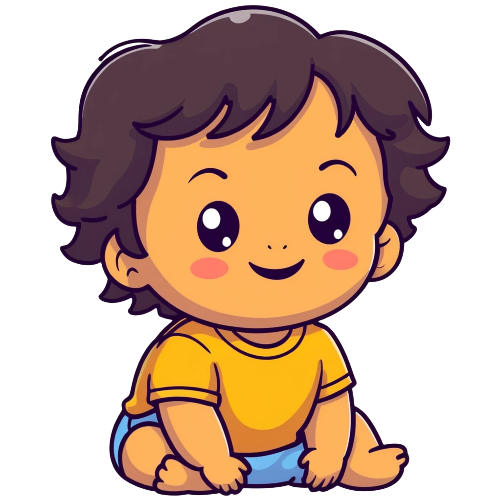 smiling toddler face with big eyes, medium skin tone, and dark wavy hair emoji