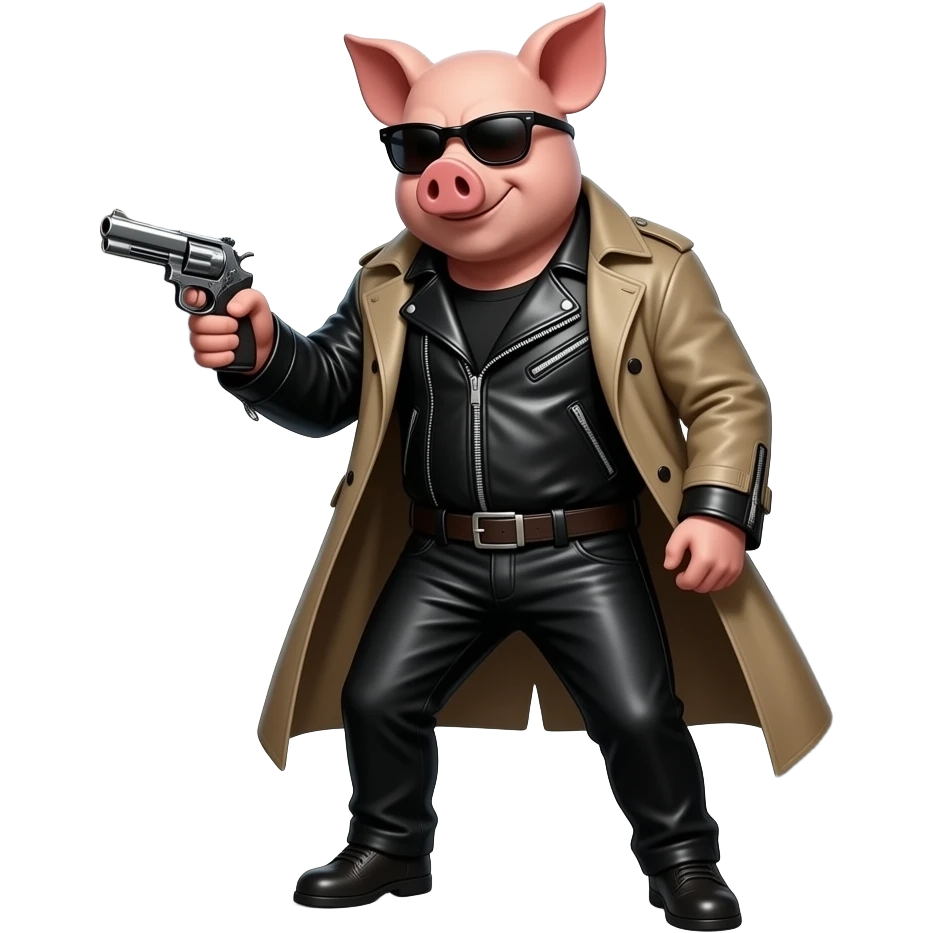 свиня бандитка в образі людиноподібна, в повний зріст крадється з пістолетом emoji