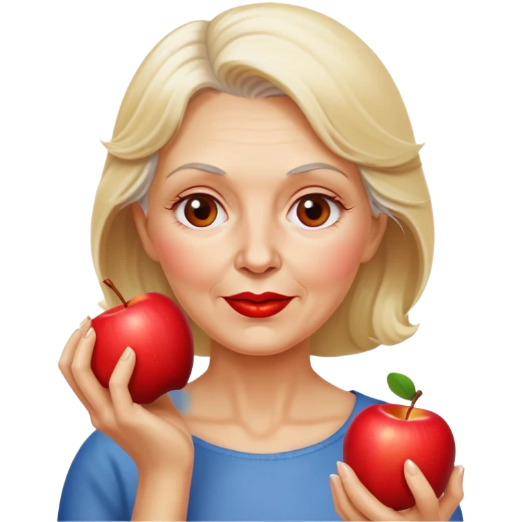 Blonde old woman eating two apples emoji