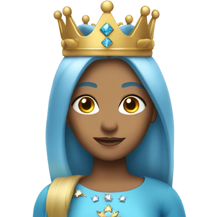 A queen with blonde hair, blue eyes, a crown, and sleek, smooth hair  emoji